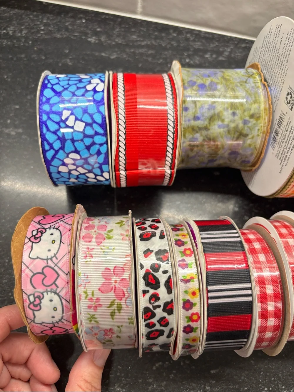 New Assorted Decorative Ribbon Lot 15 Rolls Hearts Plaid Floral Hello Kitty